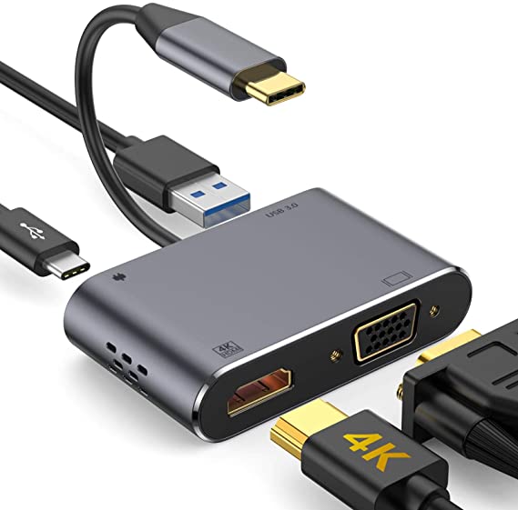 USB C to VGA Adapter,GIKERSY USB-C to HDMI Hub Adapter (Thunderbolt 3) Compatible for MacBook Pro/Air/ipad Pro 2018-2020/Dell XPS/Nintendo Switch