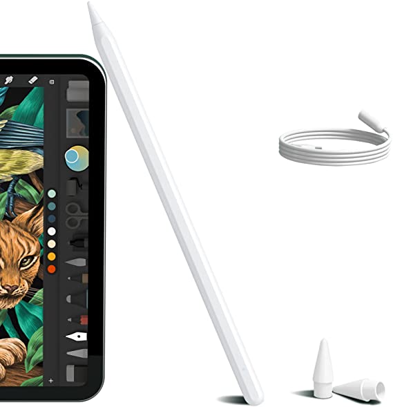 Stylus Pen for iPad Palm Rejection Tilt Support Pressure Sensitivity Active Stylus Pencil 2nd Generation Magnetic Attach-Compatible with iPad Pro 11/12.9, iPad Mini/Air 2018-2021