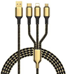 WIWU GD-104 3 In 1 USB Compatible Type-C/Lightning/Micro 18K 20W Data Cable, Golden - 1.2m