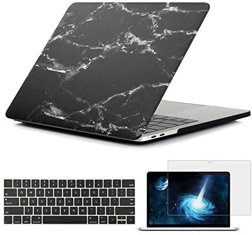Soft-touch Series Hard Plastic Protective Case Model 1706 1708 Release 2016 2017 Touch Bar With Retina Display & Keyboard Cover With Screen Protector For Apple Macbook Pro 13 13.3 Inch / Black Marble