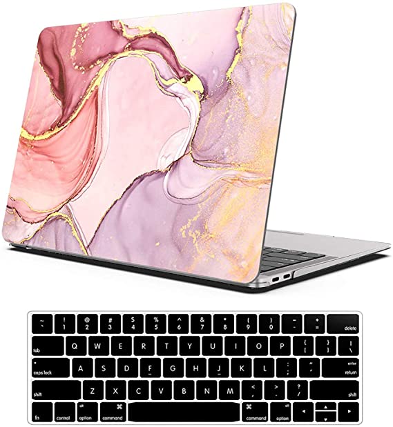 Funut Compatible with MacBook Air 13 inch Case 2021 2020 2019 2018 Release M1 A2337/A2179/A1932, MacBook Air M1 Case, Plastic Hard Shell Case & Keyboard Cover for Mac Air 13.3 inch, Pink Marble