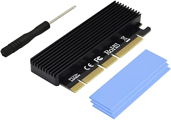 A ADWITS PCI Express 3.0 x16 to PCIe-Based NVMe and AHCI SSD Adapter Card with Heat Sink, Fits M.2 (NGFF) Form Factor with Key M in Size 2230/2242/2260/2280