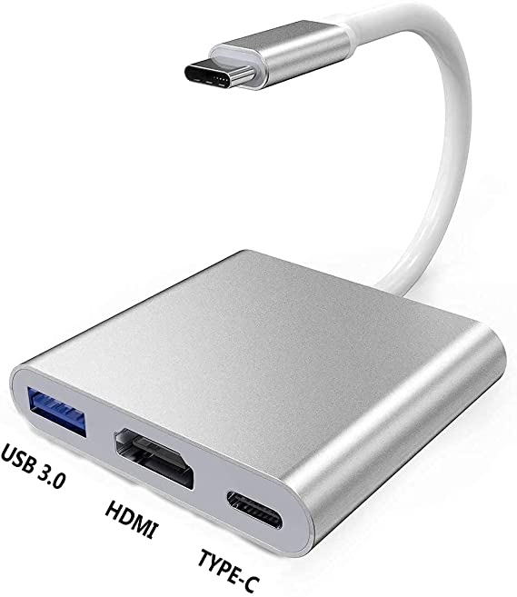 3 in 1 USB C to HDMI 4K Adapter,Type C Adapter with 4K HDMI/ USB 3.0 and USB C Hub Charging Port,Compatible for MacBook / Chrome Book / Surface Book 2 /Dell XPS13/15 and More