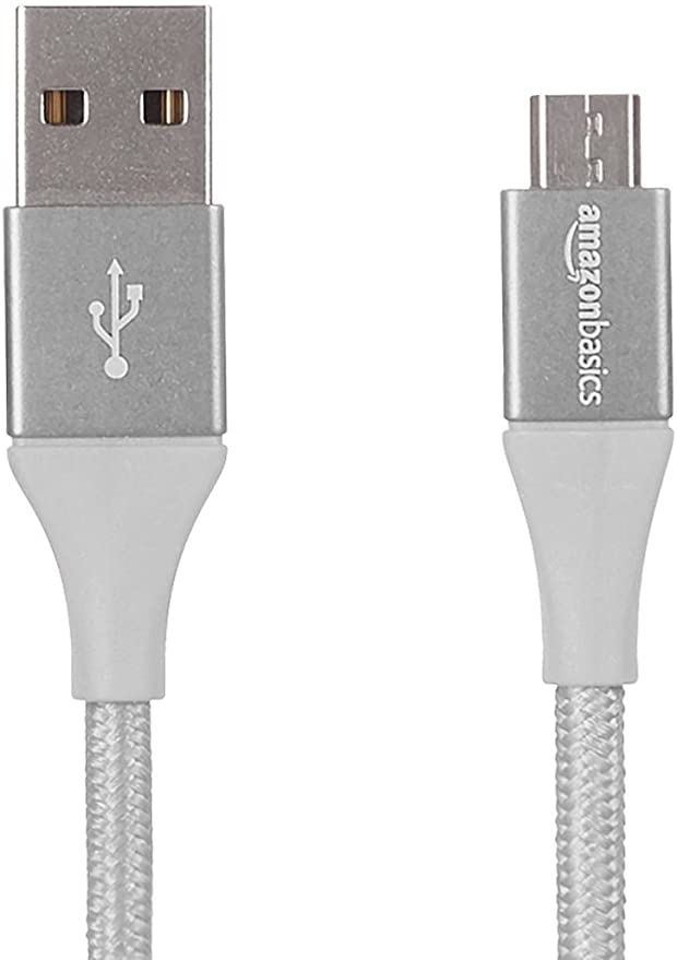 AmazonBasics Double Braided Nylon USB 2.0 A to micro B Cable, 10 Feet, Silver