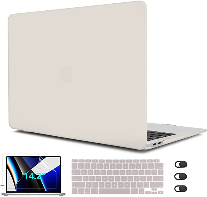 CISSOOK Beige Case for MacBook Pro 14 Inch Case 2021 Release Model A2242 M1 Pro with Touch ID, Plastic Rock Ash Hard Shell Case with Beige Keyboard Cover Screen Protector for 2021 Pro 14", Stone
