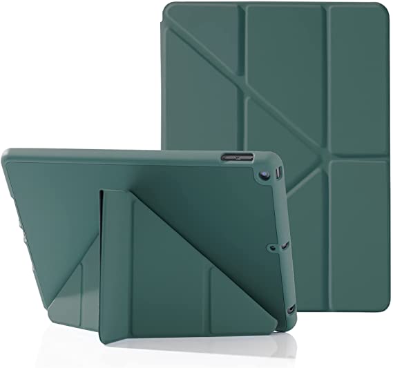 Origami iPad Case for iPad 10.2 Inch 9th 8th 7th Generation (2021/2020/2019) with Pencil Holder, 5-in-1 Multiple Viewing Angles, Silky-Smooth Silicone Cover Soft TPU Back, Auto Wake/Sleep, Night Green