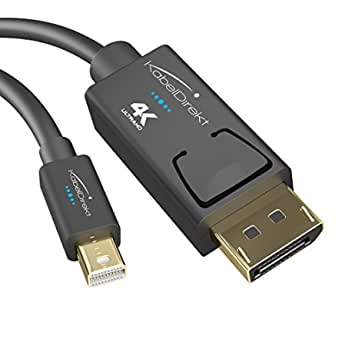 KabelDirekt – DisplayPort صغير (Thunderbolt) لكابل DisplayPort (DP صغير إلى DP) – 5 م (دقة UHD مع 4 ك/ 60 هرتز، إصدار 1.2، بالنسبة لجهازي الكمبيوتر وماك، ووصلة DP مع القفل، أسود)