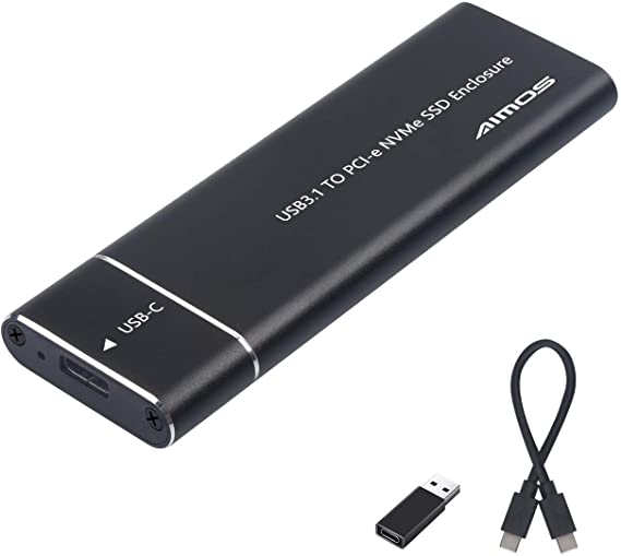 Aluminum M.2 NVME SSD Enclosure, USB 3.1 Gen 2 to NGFF NVME PCI-E M-Key Solid State Drive External Enclosure, With Type C-C Cable, Black