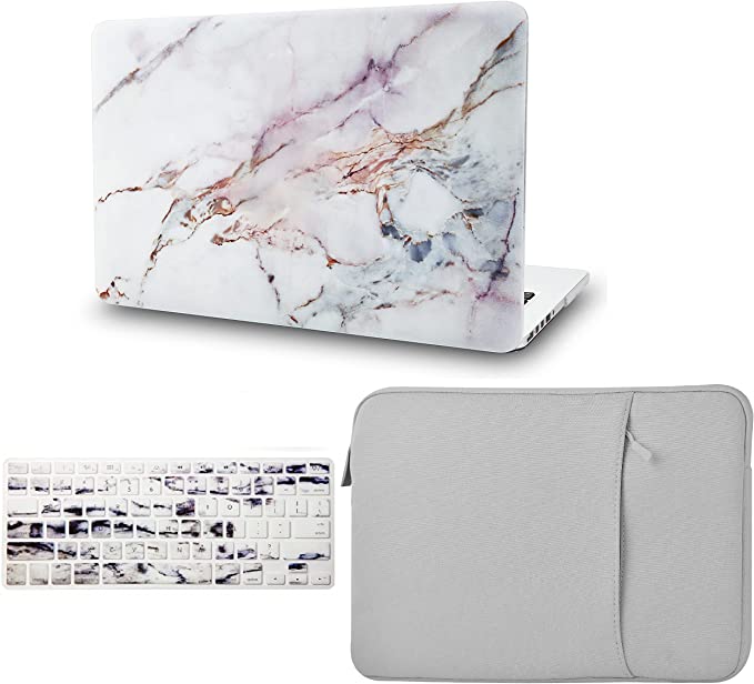 KECC Laptop Case Compatible with MacBook Pro 15" (2019/2018/2017/2016) w/Keyboard Cover + Sleeve Plastic Hard Shell Case A1990/A1707 3 in 1 Bundle (White Marble 4_)