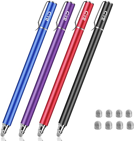 Bargains Depot New 5mm High-Sensivity Fiber Tip Capacitive Stylus Dual-tip Universal Touchscreen Pen for All Tablets & Cell Phones (Black+Blue+Purple+Red)
