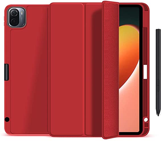 Smart Case Compatible with Xiaomi Mi Pad 5 / MiPad 5 Pro 11 inch 5G 2021 Smart Case Flip Cover with Pencil Holder Leather Case Soft TPU Back And Trifold Stand With Auto Sleep (Red)