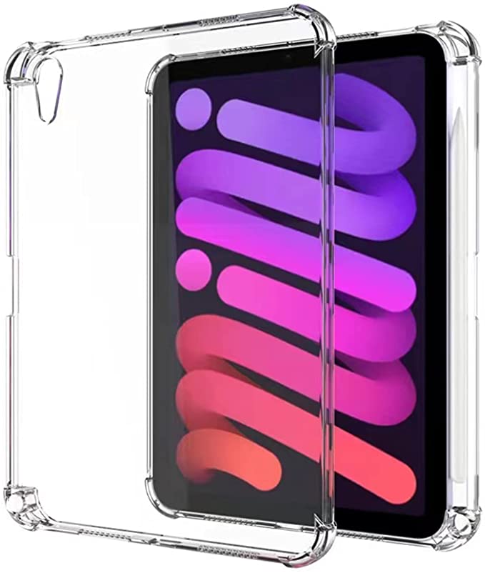 SFFINE Ultra Clear Case for iPad Mini 6 (6th Generation) 8.3 inch 2021 with Pencil Holder On Right Side Support Charging, Slim Light Shockproof Thick Corners Silicone Gel TPU Back Cover - Transparent