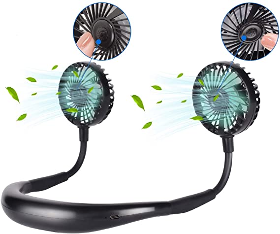 scurry Neck Fan, Hand Free Portable Fan, Mini Personal Fan, USB Rechargeable Fan, 360 Degree Free Rotation Personal Fans, Wearable sport Fan with Dual Wind Head for Travel ,Sports, Office, Home