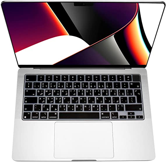 MasiBloom EU Layout Arabic Language Silicone Keyboard Cover Skin for 2021 MacBook Pro 14.2” Model A2442 & 16.2 Inches Model A2485 M1 Max / Pro Chip with Touch ID Protector Accessory (Arabic)