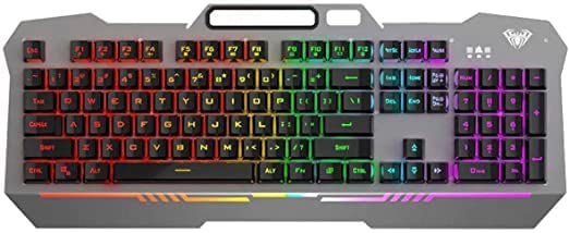 AULA F3010 Wired Gaming Keyboard 26 Keys Anti-ghosting Ergonomic Metal Panel Mix Backlit LED Gamer Keyboard (F3010)