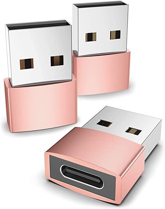 [3 Pack] rts USB-C Female to USB Male Adapter 3-Pack Type-C to USB Charger Connector for iPhone 11 12 13 Pro SE,Airpods iPad Air 4 4th 6 6th 8 9 Generation 2021,Samsung Galaxy Note 21 S20 S2 Rose Gold