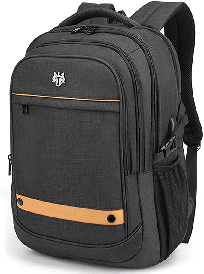Red Lemon Golden Wolf Laptop Backpack Fits up to 15.6 Inch Laptop with USB Charging Port, Earphone Port (Black), Black, 28L, Modern