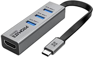 Promate USB-C to HDMI Adapter, Ultra-Compact Type-C to 4K 30Hz HDMI Hub with 3 USB 3.0 Sync Charge 5Gbps Ports and Aluminum Alloy Casing for MacBook Pro, iPhone 13, iPad Pro, MediaHub-C3