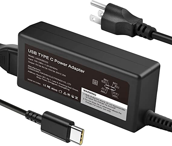 45W Type C Charger for Lenovo ThinkPad T480 T480s T490s T580 T580s E580 E585 S730 T490 T495 T495s T590 Chromebook 100e 300e 500e c340-11 c340-15 s330 s340 IdeaPad Yoga 910 920 C630 Power Adapter