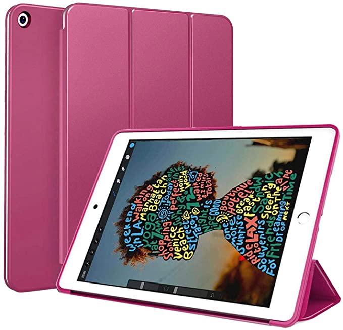 For Apple iPad Air 2 (9.7 inches) Smart Case Flip Cover Leather Case Soft TPU Back And Trifold Stand With Auto Sleep - Dark Red