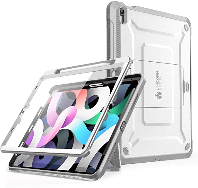 SUPCASE Unicorn Beetle Pro Series Case Designed for iPad Air 4 (2020) 10.9 Inch, with Pencil Holder & Built-in Screen Protector Full-Body Rugged Heavy Duty Case(White)