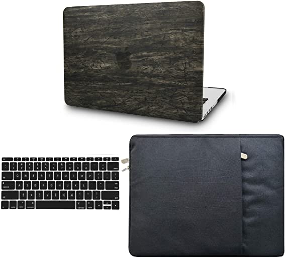 KECC Leather Case Compatible with MacBook Air 13" w/Keyboard Cover + Sleeve Italian Leather Case A1466/A1369 3 in 1 Bundle (Brown Wood Leather)