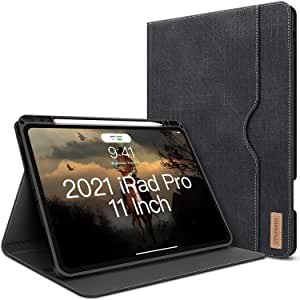 iPad Pro 11 Case 2020 New 2nd Generation Built-in with Pencil Holder PU Leather Folio Stand Smart Cover with Pocket Auto Sleep/Wake 【Support iPad Pencil Wireless Charging】