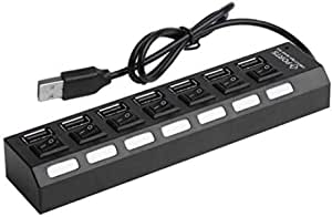 7-Port USB 2.0 Hub High Speed Power Cable with Blue LED Light Indicator ON/Off Sharing Switch Adapter for PC Laptop