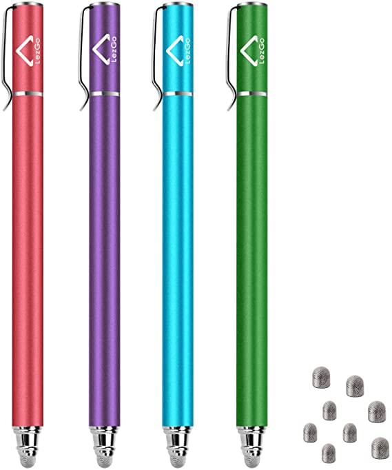 Stylus Pens for Touch Screens(4Pcs), High Sensitivity 2 in 1 Fiber Tips Capacitive Stylus, for iPad iPhone Tablets Samsung Galaxy All Universal Touch Screen Devices with 8 Extra Replaceable Tips