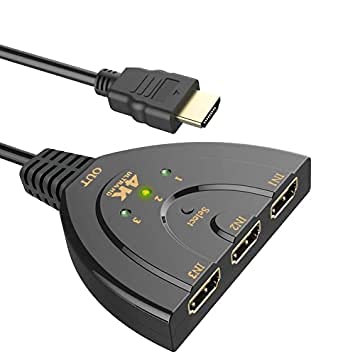 Hi-Lite 3 Port HDMI 4 K 1.4V Version Switch Splitter with Pigtail Cable for 4K 3D HD 1080P for Xbox PS4 Roku Blu-Ray Player HDTV (HDMI Switch)- 1 yr Warranty