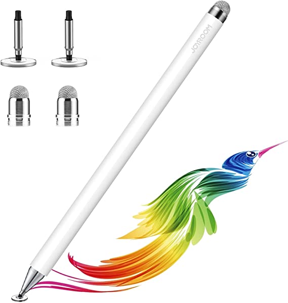 Stylus Pen for Touch Screens, Capacitive Pen 2-in-1 Disc & Fiber Tips Fine Point iPad Pencil for Kid Student Drawing, Writing, for iPhone/iPad/Android/Microsoft and Other Touch Screens(White)