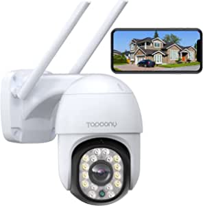Security Camera Outdoor Topcony CCTV Camera Wireless WiFi PTZ 360° View with 1080P Color Night Vision, Motion Detection Auto-tracking, Two-way Audio, IP66 Waterproof, Support NVR/DVR/Onvif