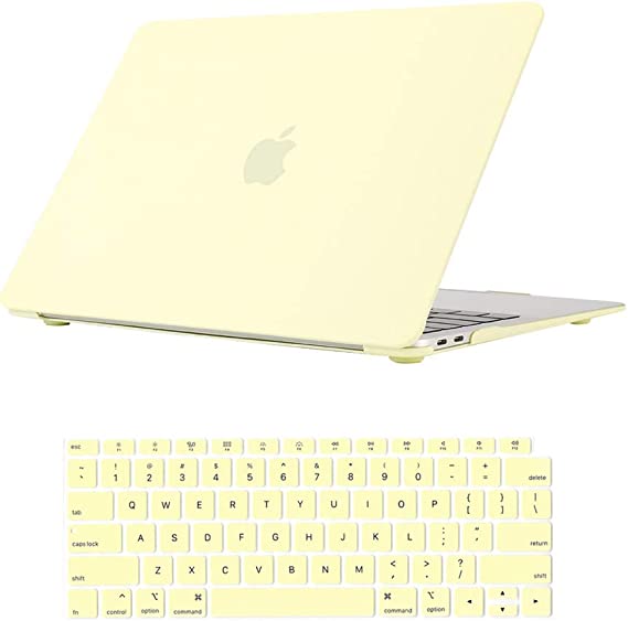 Se7enline Compatible with MacBook New Air 13 Inch Case 2021/2020/2019/2018 Hard Shell Case Cover for Mac Air 13-Inch with Retina Touch ID Model A1932/M1 A2337/A2179&Keyboard Cover, Mellow Yellow