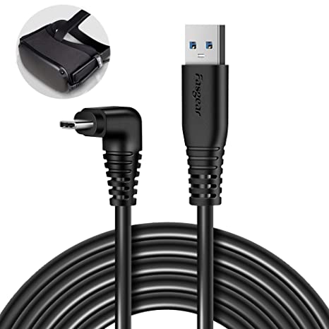 Fasgear 5m USB 3.1 Gen 1 to Type C Cable 90 Degree, Designed for Oculus Quest Link, 5 Gbps Data Transfer, 3A Fast Charging and Sync Cable for Phones and PC Gaming(5m, Black)