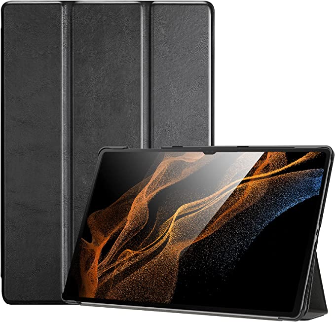 ProCase Galaxy Tab S8 Ultra Case 14.6 Inch 2022 Model X900 X906, Tri-fold Slim Case Folio PU Leather Protective Standing Cover for 14.6 Galaxy Tab S8 Ultra Tablet -Black