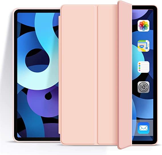 Aoub Case for iPad Pro 12.9 2020 & 2018, Ultra Slim Lightweight Trifold Stand Smart Auto Sleep/Wake Cover, Soft TPU Silicone Back Case for iPad Pro 12.9 inch, Light Pink