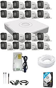 SK HIKVISION 16 Channel DVR with 5 MP 16 Bullet Cameras with Audio Recording + 4 TB HDD + (3+1) Cable roll + Neotech 16 CH Power Supply + BNC & DC Full Combo Kit