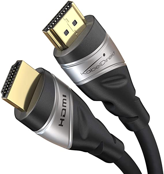 KabelDirekt – كابل HDMI 2.1، سرعة عالية فائقة، معتمد – 2 م – 8 ك عند 60 هرتز، 48G، أحدث معيار،تم الاعتماد/الاختبار رسمياً للتأكد من الجودة المثالية، والحصول على أعلى استفادة لـPS5/Xbox، فضي/أسود