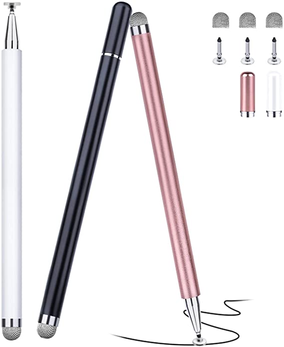 Stylus for iPad (3 Pcs), Abiarst Touch Screens Stylus Pens Disc & Fiber Tip for Apple/iPhone/Ipad pro/Mini/Air/Android/Microsoft/Surface All Capacitive Touch Screens
