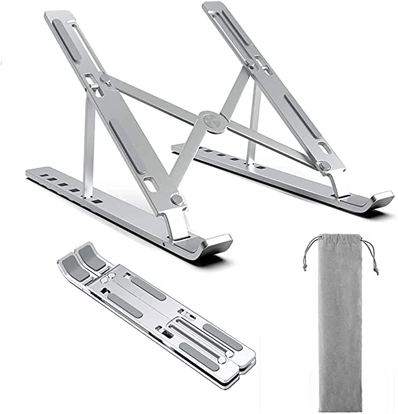 CYYLTD Laptop Stand, Tablet Holder, Aluminum Alloy, 6 Angles Adjustable, Foldable Portable Desktop Holder Compatible with iPad, MacBook, HP, Dell, Lenovo for 10" - 15.6"(Silver)