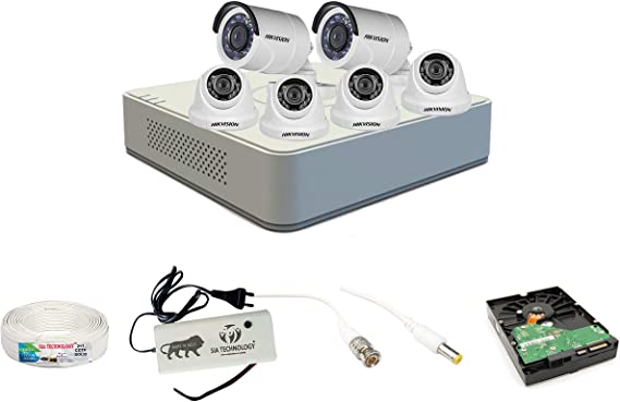 Hikvision 8 Ch HD DVR & 4 Dome -2 Bullet Camera HD Combo kit, Include All Require Accessories for 6 Camera Installation
