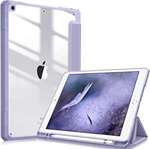 Fintie Hybrid Slim Case for iPad 9th / 8th / 7th Generation (2021/ 2020 / 2019) 10.2 inch - [Built-in Pencil Holder] Shockproof Cover with Clear Transparent Back Shell, Auto Wake Sleep, Lilac Purple