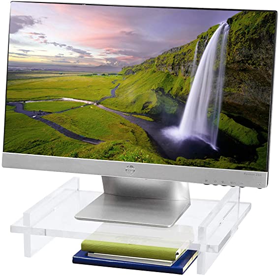 Red Co. Modern Clear Acrylic Monitor Stand - Computer Riser for Home & Office, Desktop Organizer - 16" x 8" x 3.5"