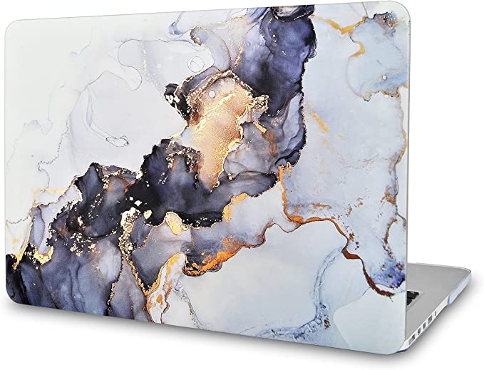 KECC Laptop Case Compatible with MacBook Pro 13" (2021/2020/2019/2018/2017/2016) Plastic Hard Shell Cover A2338 M1 A2289 A2251 A2159 A1989 A1706 A1708 Touch Bar (White Marble Blue Gold)