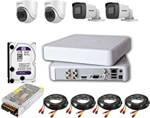Hikvision Complete System 2 Megapixels 4 Surveillance Cameras with DVR Recorder, Full HD, and 1TB Hard Disk with Adapters and Wires