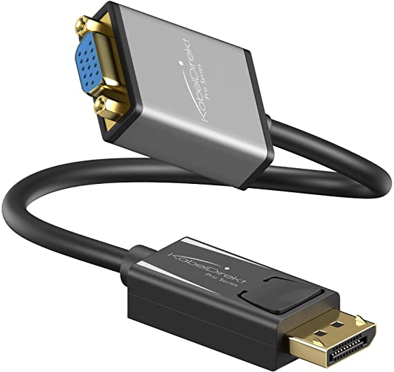 KabelDirekt – مهايئ DisplayPort DP إلى مهايئ VGA – 0.15 م (أقصى دقة 1920 x 1200/60 هرتز)، مناسب لكل البطاقات الرسومية مع خرج DP، من أجل أجهزة الإسقاط أو الشاشة مع خرج VGA) – PRO Series