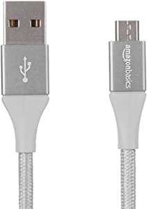 AmazonBasics Double Braided Nylon USB 2.0 A to micro B Cable, 10 Feet, Silver