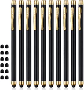 Stylus Pens for Touch Screens (10 Pcs), ChaoQ Capacitive Stylus with 12 Replaceable Tips - Black