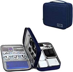 YOUBAMI Electronic Organizer Travel Universal Organizer Storage Bag, Three Layer Polyester Waterproof Trave Accessorie Bag with 4 Removable Division Pocket for Pen, Camera, Navy Blue