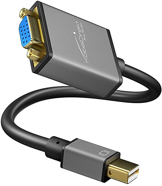 KabelDirekt – مهايئ DisplayPort صغير (Mini DP) إلى محول VGA- 0.15 م (أقصى دقة WUXGA (1920x1200/60Hz)، أطراف توصيل مطلية بالدهب 24 ك، بالنسبة لـiMac، وMacBook، رمادي فضائي) – PRO Series